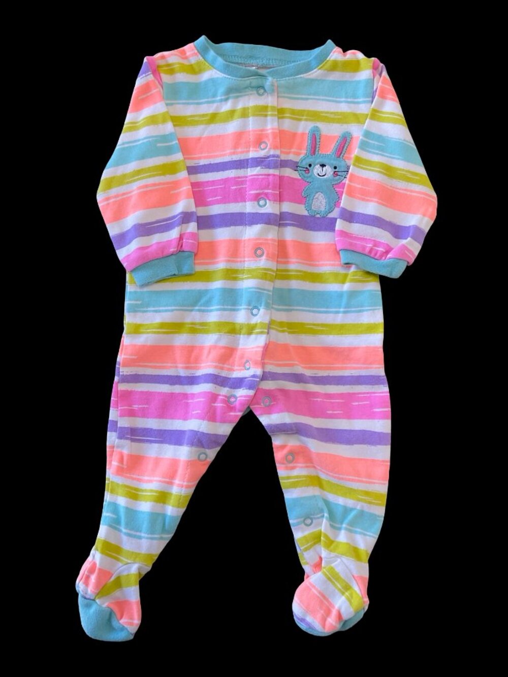 🌻10/$25 - Multicolored Striped Sleeper w/ Bunny Applique